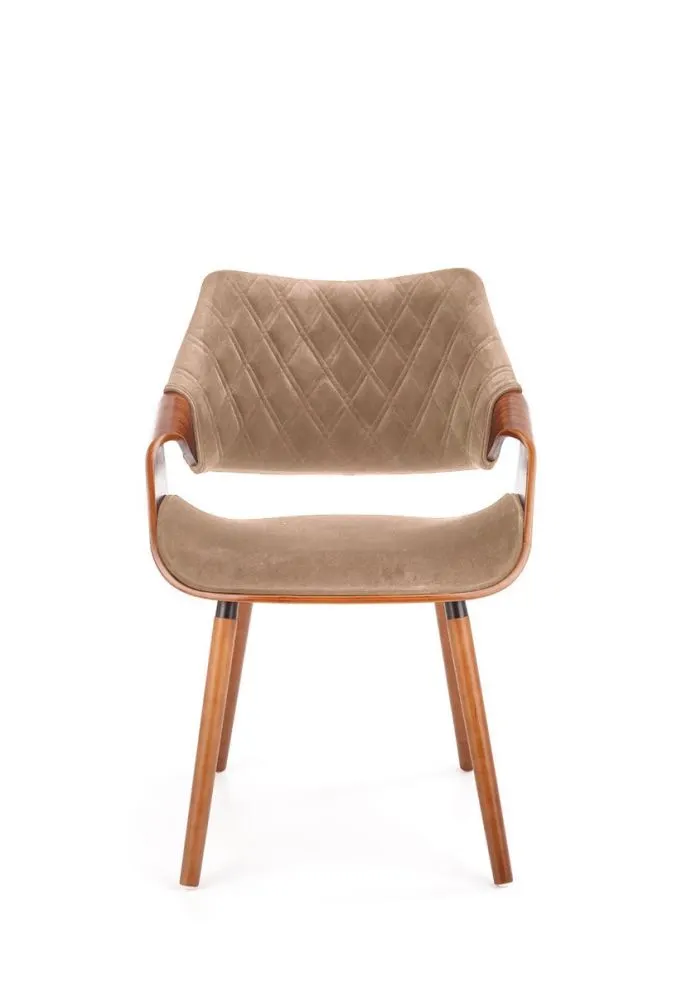 Krzesło tapicerowane K396 VELVET beżowe/orzech ze sklejki I sklep meblowy MIRAT.