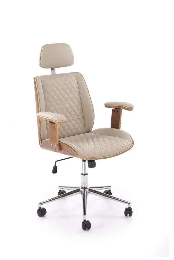 Fotel biurowy TIMBER beżowy/orzechowy z podłokietnikami I sklep meblowy MIRAT.
