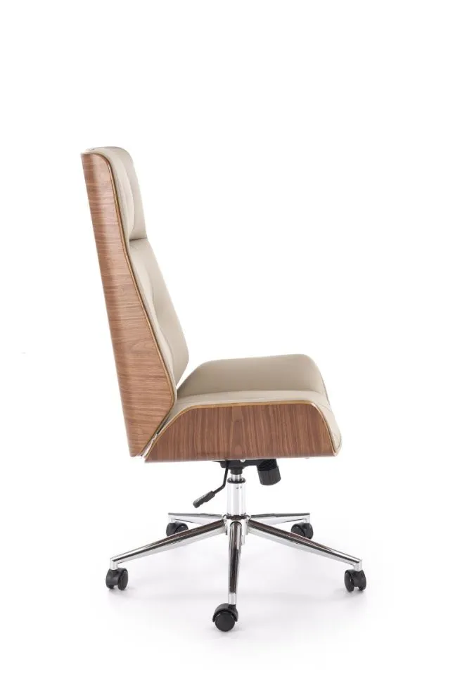 Fotel biurowy WEBSTER beżowy/orzechowy skórzany I sklep meblowy MIRAT.