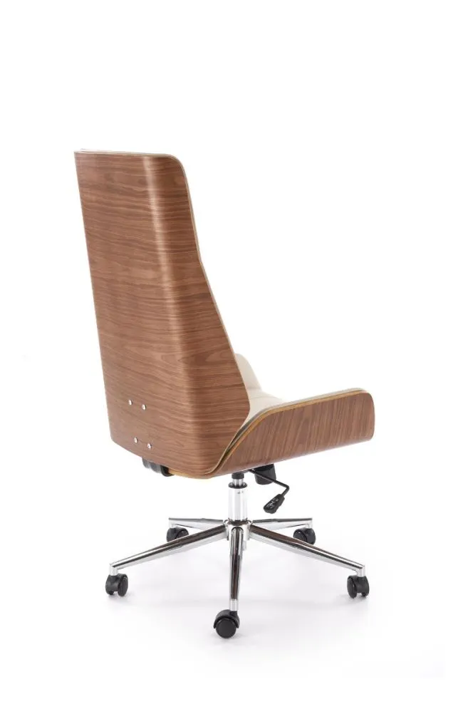 Fotel biurowy WEBSTER beżowy/orzechowy skórzany I sklep meblowy MIRAT.