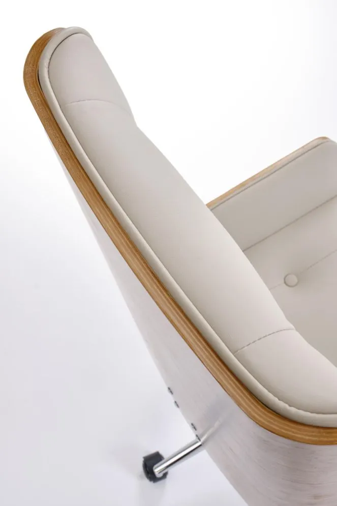 Fotel biurowy WEBSTER beżowy/orzechowy skórzany I sklep meblowy MIRAT.