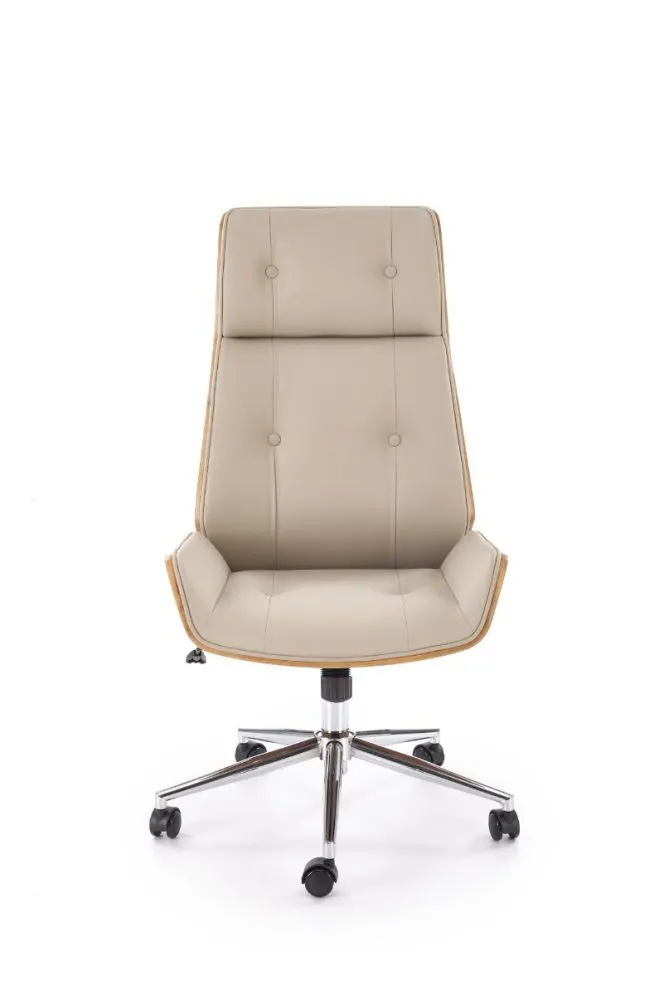 Fotel biurowy WEBSTER beżowy/orzechowy skórzany I sklep meblowy MIRAT.