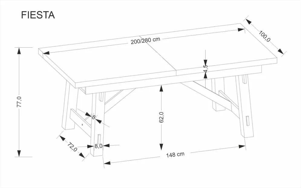 Stół rozkładany FIESTA 200(280)x100 dąb naturalny/czarny duży I sklep meblowy MIRAT. styl LOFT, SKANDYNAWSKI