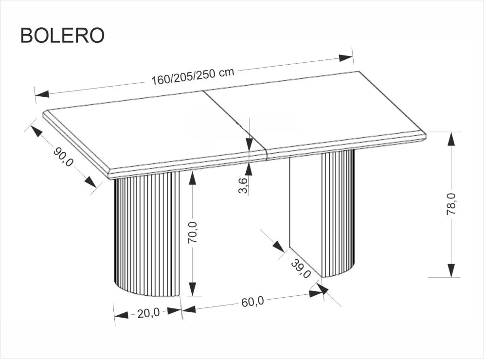 Stół rozkładany BOLERO 160(250)x90 czarny prostokątny I sklep meblowy MIRAT. styl LOFT