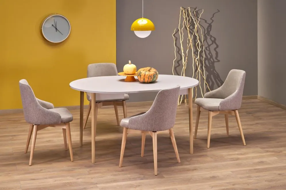 Kuchenny stół rozkładany PIVOT 102(142)x102 kaszmirowy/dąb naturalny I sklep meblowy MIRAT. styl SKANDYNAWSKI