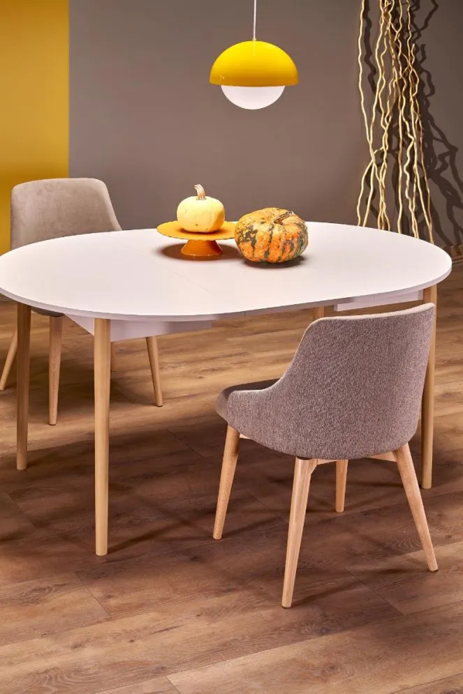 Kuchenny stół rozkładany PIVOT 102(142)x102 kaszmirowy/dąb naturalny I sklep meblowy MIRAT. styl SKANDYNAWSKI