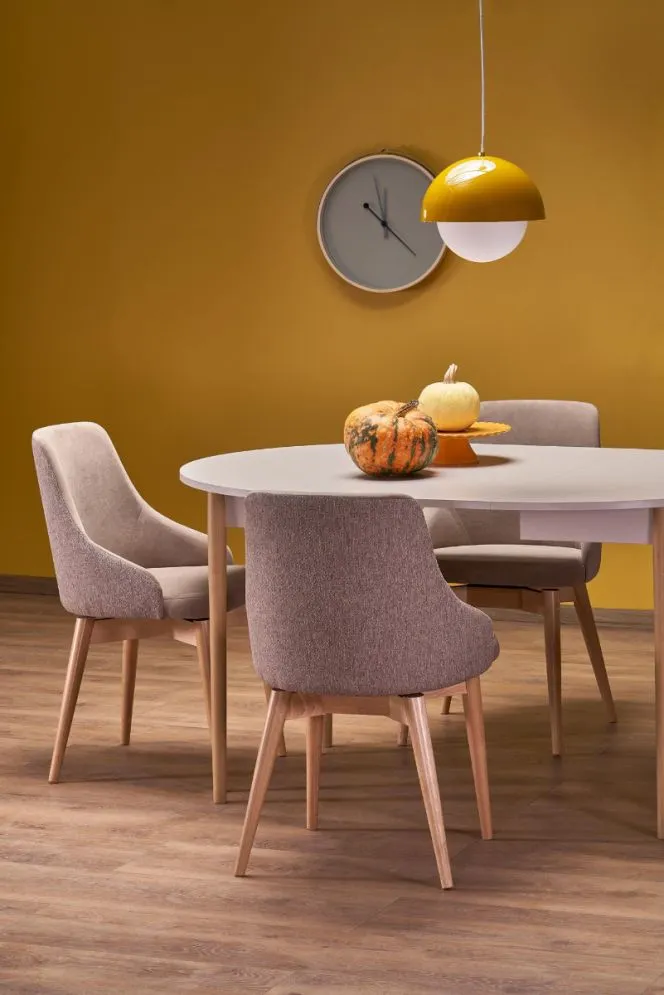 Kuchenny stół rozkładany PIVOT 102(142)x102 kaszmirowy/dąb naturalny I sklep meblowy MIRAT. styl SKANDYNAWSKI