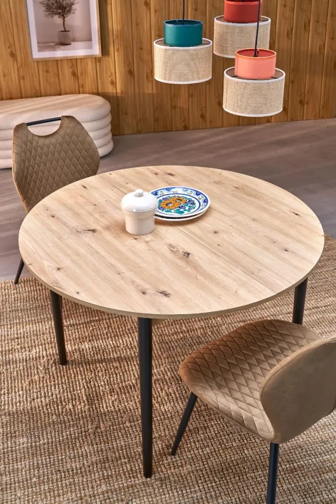 Stół rozkładany PIVOT 102(142)x102 dąb artisan/czarny okrągły I sklep meblowy MIRAT. styl SKANDYNAWSKI