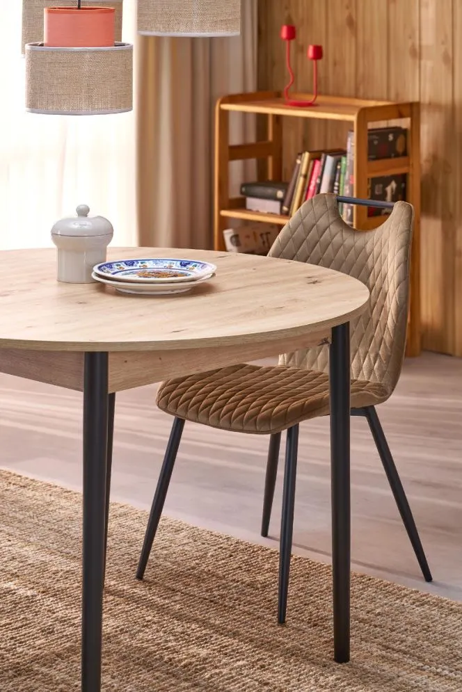 Stół rozkładany PIVOT 102(142)x102 dąb artisan/czarny okrągły I sklep meblowy MIRAT. styl SKANDYNAWSKI