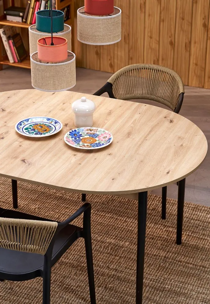 Stół rozkładany PIVOT 102(142)x102 dąb artisan/czarny okrągły I sklep meblowy MIRAT. styl SKANDYNAWSKI