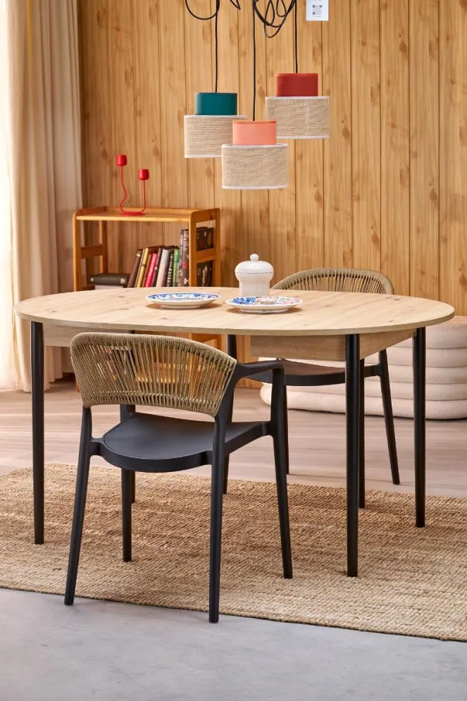 Stół rozkładany PIVOT 102(142)x102 dąb artisan/czarny okrągły I sklep meblowy MIRAT. styl SKANDYNAWSKI