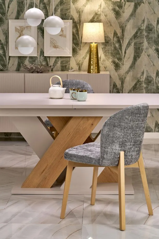 Krzesło tapicerowane BASSO szare/dąb naturalny do jadalni I sklep meblowy MIRAT. styl SKANDYNAWSKI