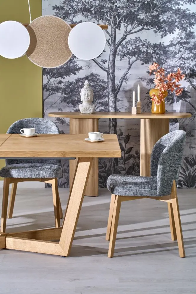 Krzesło tapicerowane BASSO szare/dąb naturalny do jadalni I sklep meblowy MIRAT. styl SKANDYNAWSKI