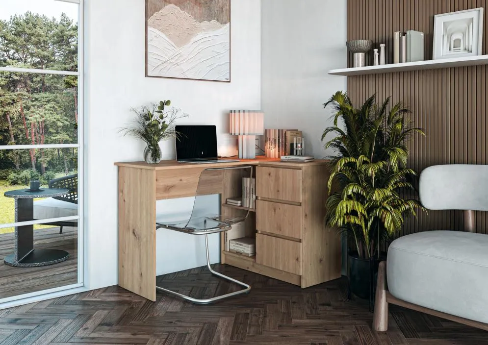 Biurko narożne BEGA dąb artisan młodzieżowe I sklep meblowy MIRAT.