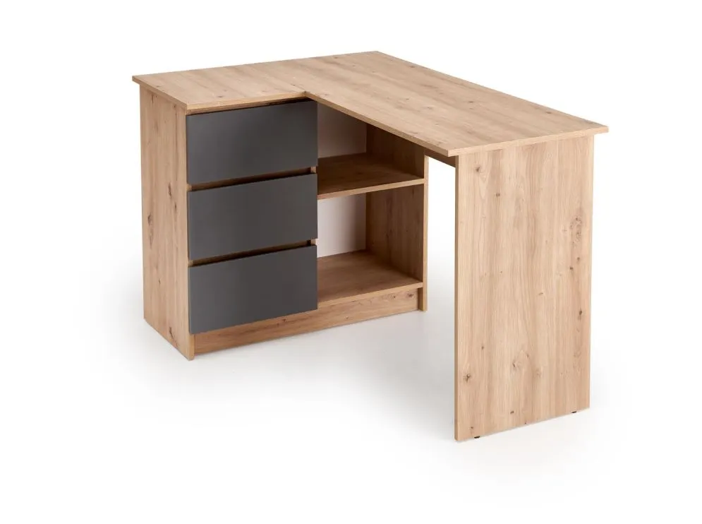 Biurko narożne BEGA dąb artisan/grafitowe do biura I sklep meblowy MIRAT.