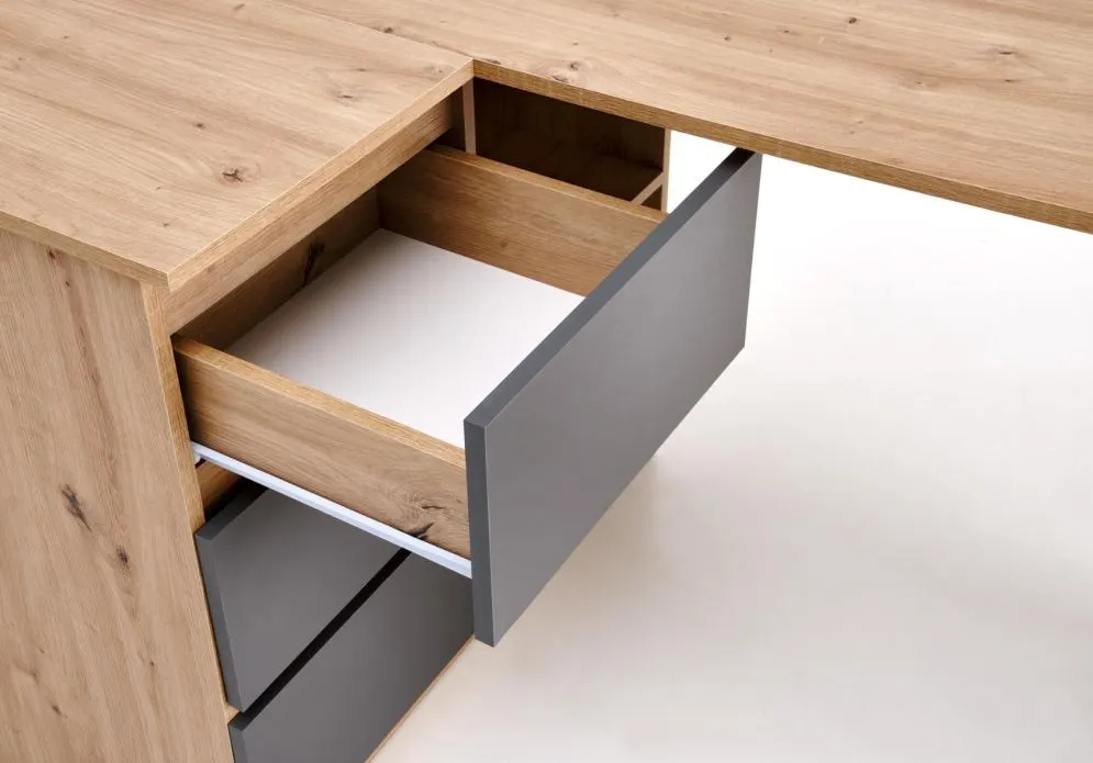 Biurko narożne BEGA dąb artisan/grafitowe do biura I sklep meblowy MIRAT.