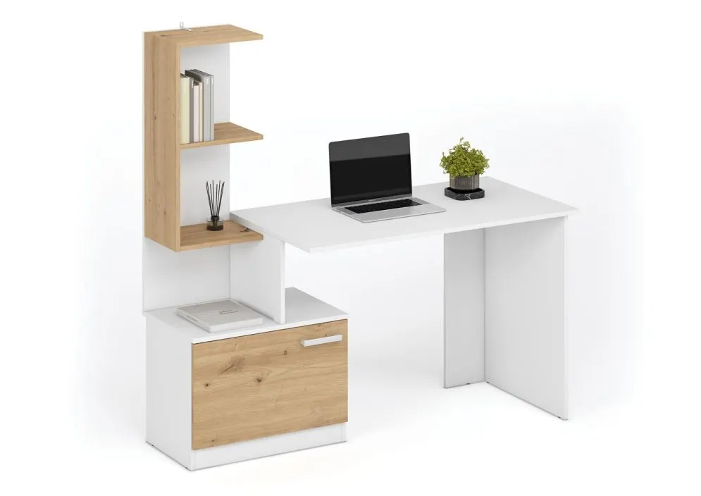Biurko komputerowe MISO białe/dąb artisan z regałem dla dzieci I sklep meblowy MIRAT.