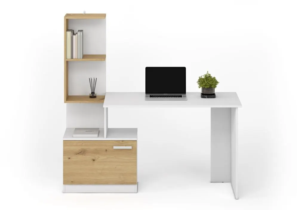 Biurko komputerowe MISO białe/dąb artisan z regałem dla dzieci I sklep meblowy MIRAT.