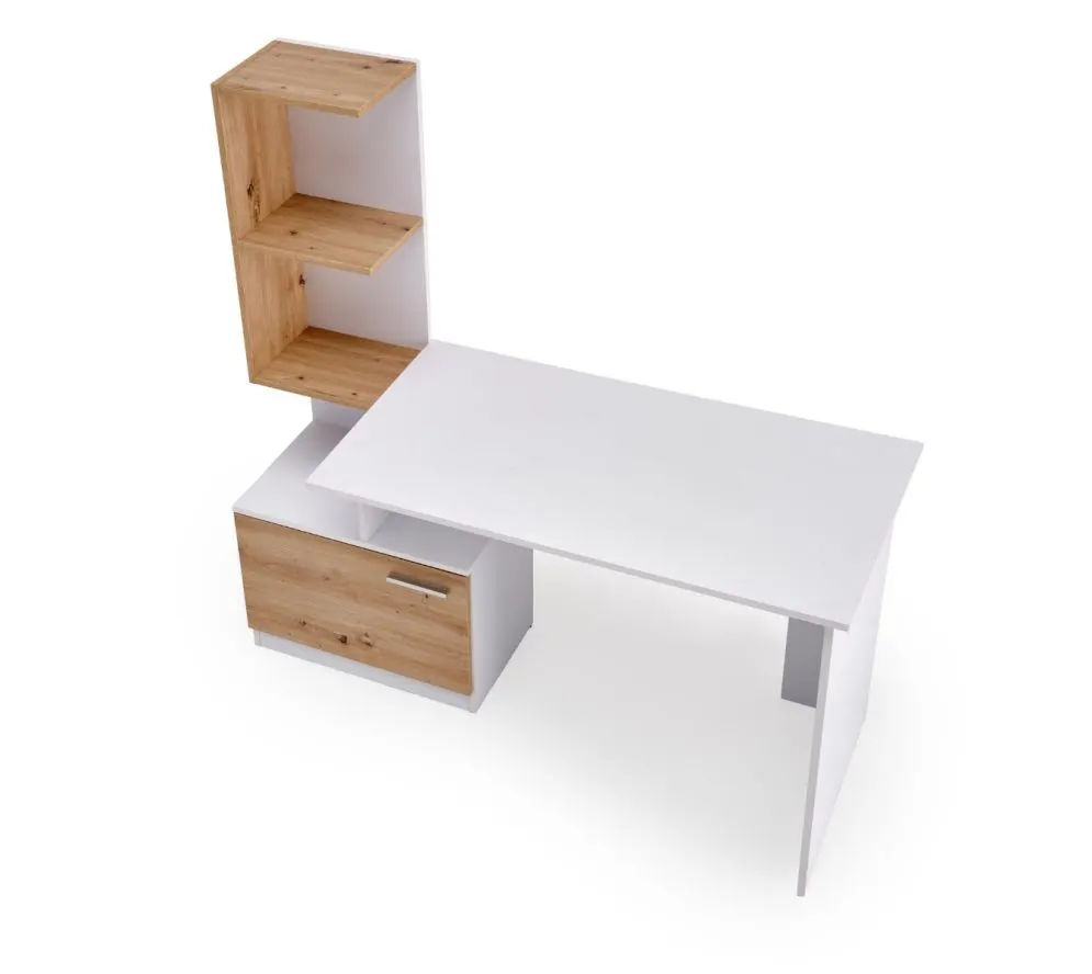 Biurko komputerowe MISO białe/dąb artisan z regałem dla dzieci I sklep meblowy MIRAT.