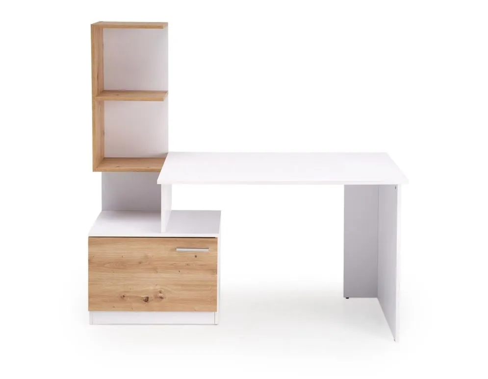 Biurko komputerowe MISO białe/dąb artisan z regałem dla dzieci I sklep meblowy MIRAT.