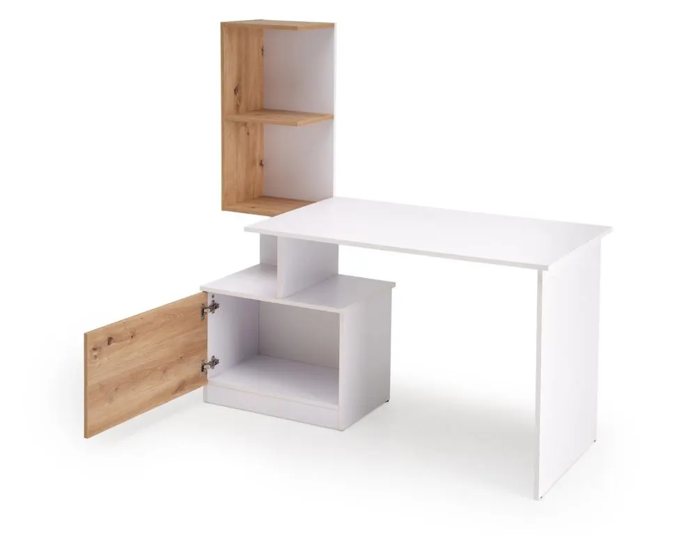 Biurko komputerowe MISO białe/dąb artisan z regałem dla dzieci I sklep meblowy MIRAT.