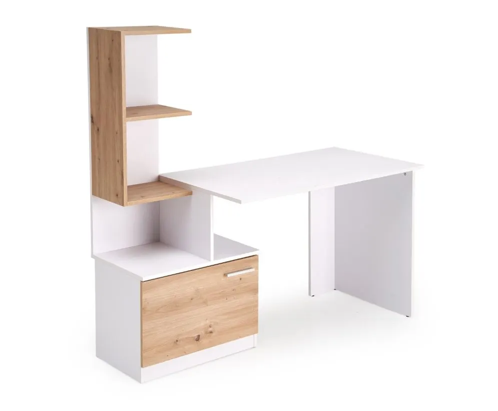 Biurko komputerowe MISO białe/dąb artisan z regałem dla dzieci I sklep meblowy MIRAT.