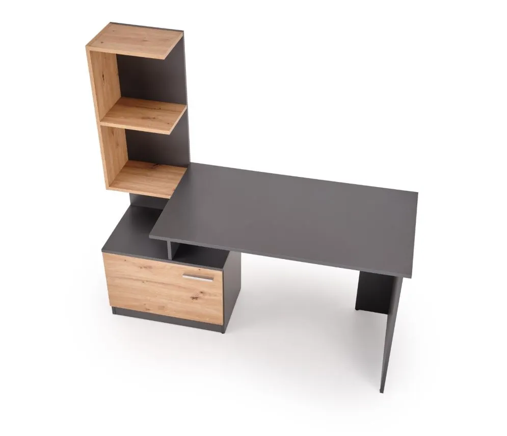 Biurko komputerowe MISO dąb artisan/grafitowe z regałem I sklep meblowy MIRAT.
