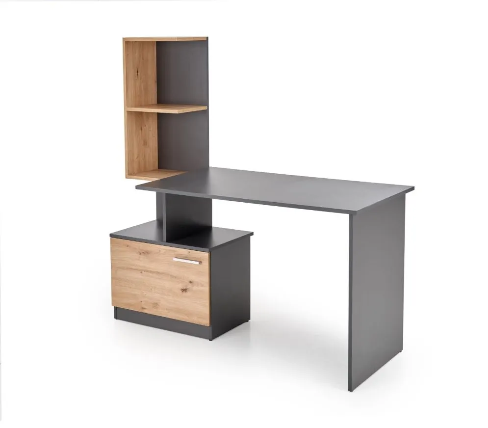 Biurko komputerowe MISO dąb artisan/grafitowe z regałem I sklep meblowy MIRAT.