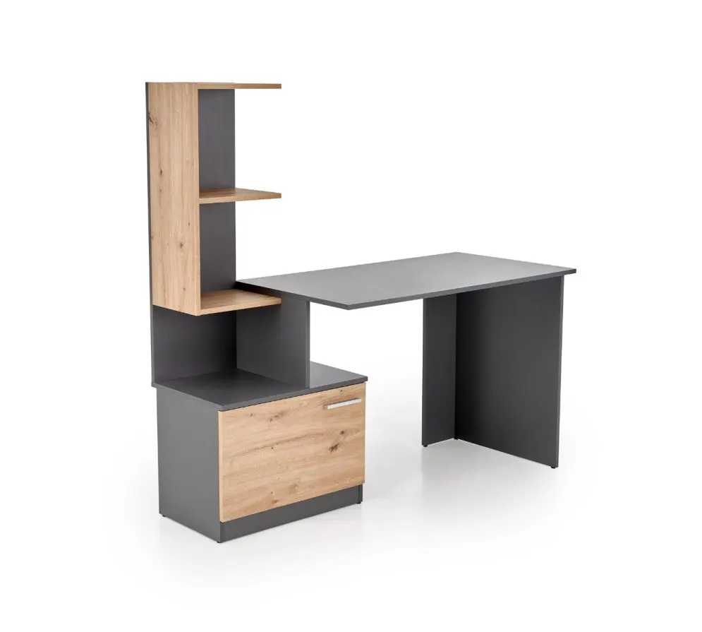 Biurko komputerowe MISO dąb artisan/grafitowe z regałem I sklep meblowy MIRAT.