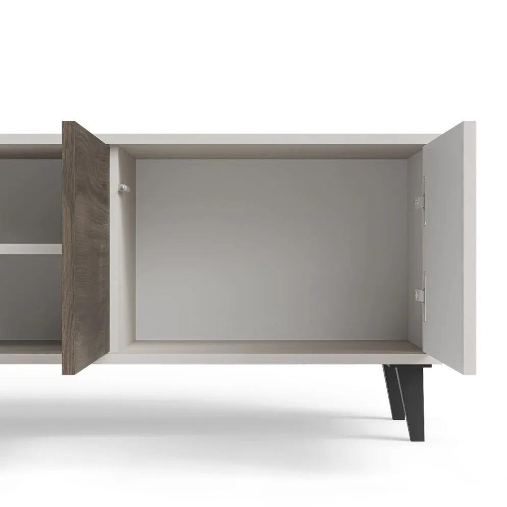 Szafka RTV RANDOM 2 150cm orzech/kaszmirowa trzydrzwiowa I sklep meblowy MIRAT. styl RYFLOWANY kolekcja RANDOM