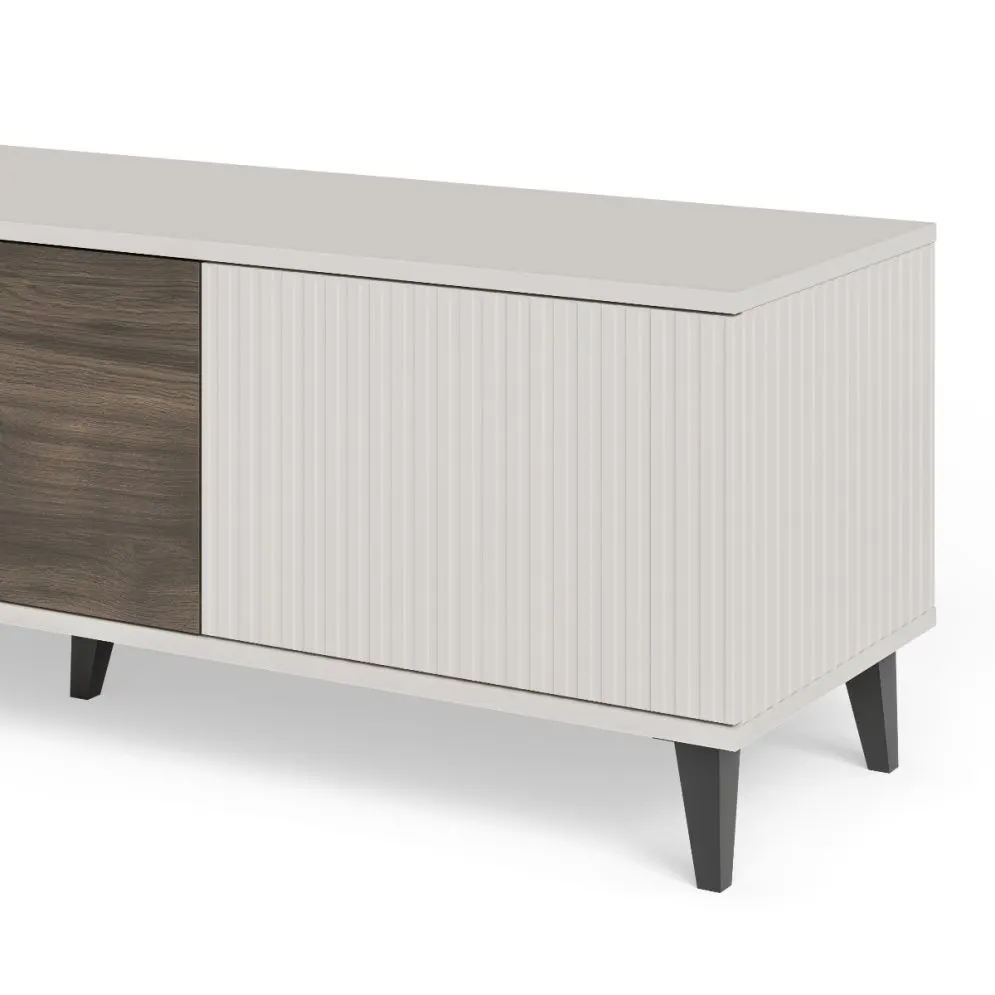 Szafka RTV RANDOM 2 150cm orzech/kaszmirowa trzydrzwiowa I sklep meblowy MIRAT. styl RYFLOWANY kolekcja RANDOM