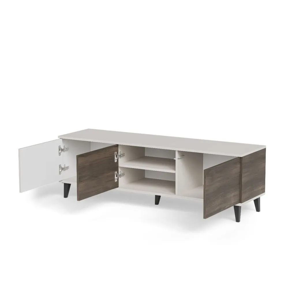 Szafka RTV RANDOM 2 150cm orzech/kaszmirowa trzydrzwiowa I sklep meblowy MIRAT. styl RYFLOWANY kolekcja RANDOM