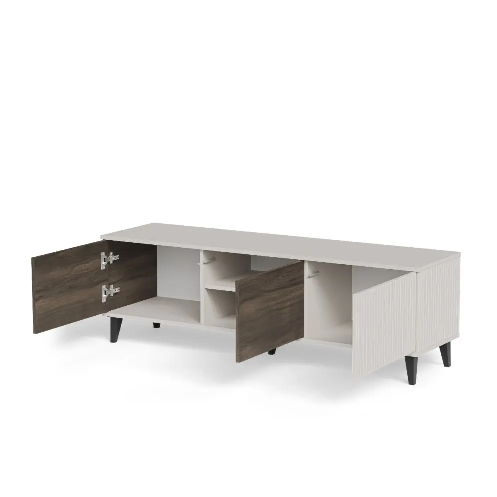 Szafka RTV RANDOM 2 150cm orzech/kaszmirowa trzydrzwiowa I sklep meblowy MIRAT. styl RYFLOWANY kolekcja RANDOM