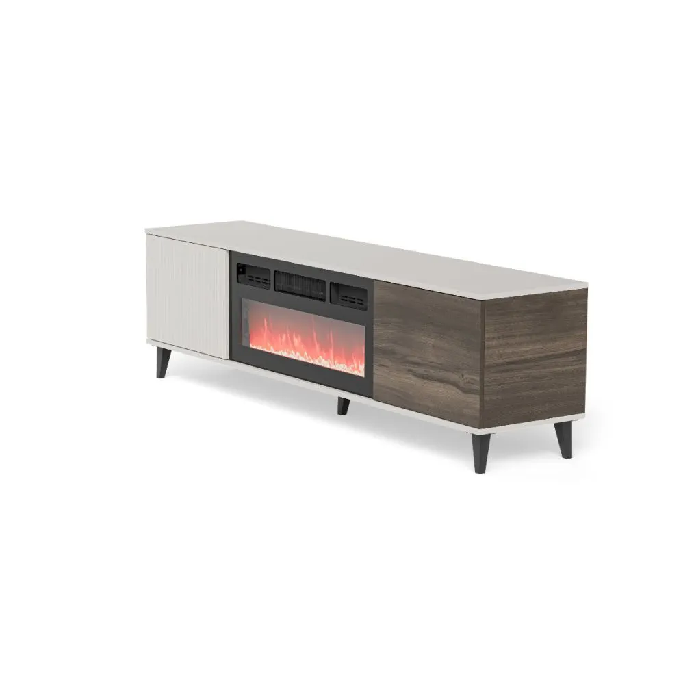 Szafka RTV RANDOM 2 180cm orzech/kaszmirowa z kominkiem elektrycznym I sklep meblowy MIRAT. styl RYFLOWANY kolekcja RANDOM