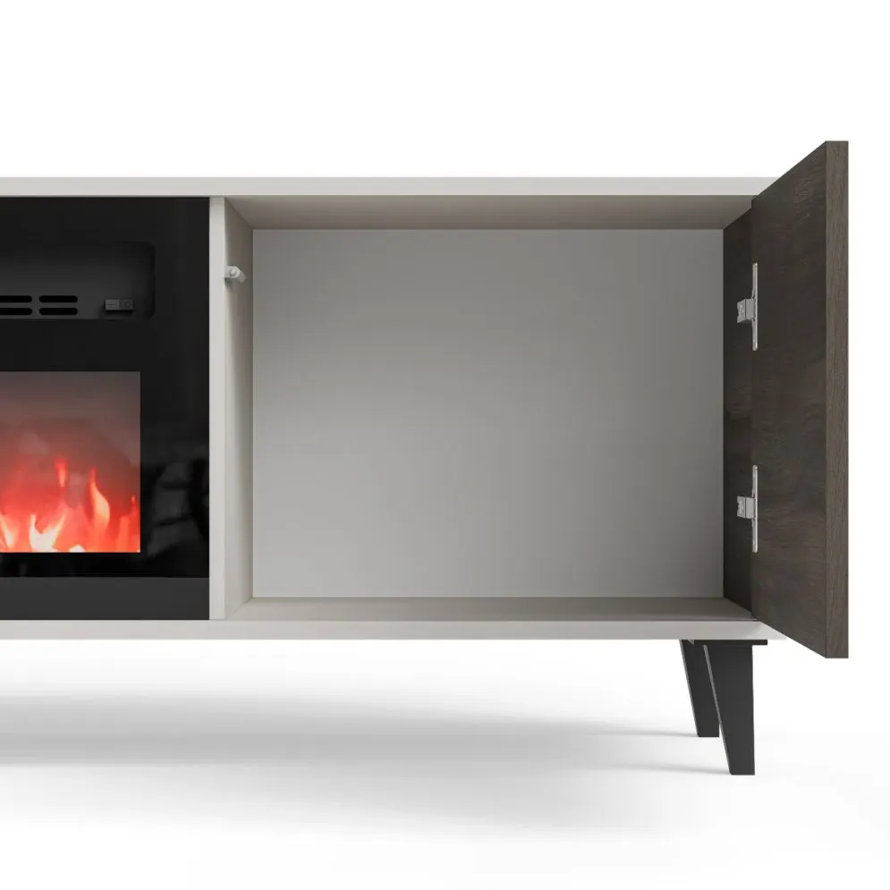 Szafka RTV RANDOM 2 180cm orzech/kaszmirowa z kominkiem elektrycznym I sklep meblowy MIRAT. styl RYFLOWANY kolekcja RANDOM