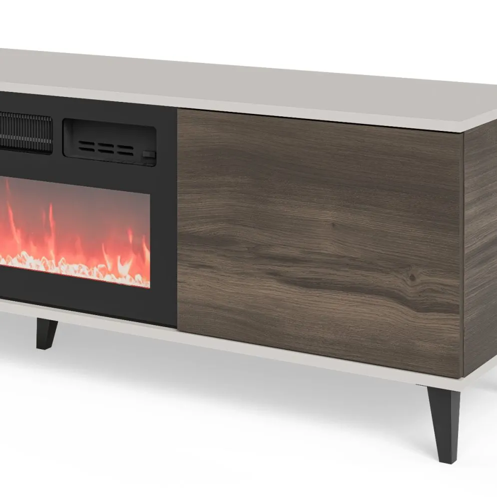 Szafka RTV RANDOM 2 180cm orzech/kaszmirowa z kominkiem elektrycznym I sklep meblowy MIRAT. styl RYFLOWANY kolekcja RANDOM