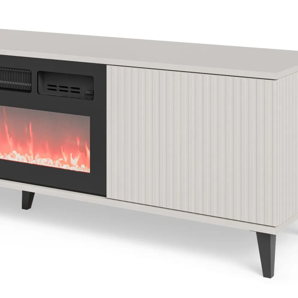 Szafka RTV RANDOM 2 180cm orzech/kaszmirowa z kominkiem elektrycznym I sklep meblowy MIRAT. styl RYFLOWANY kolekcja RANDOM