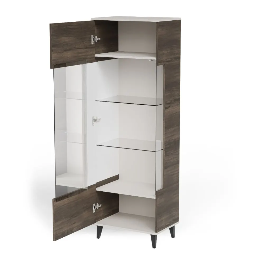 Przeszklona witryna wysoka RANDOM 2 W-1 60cm orzech/kaszmirowa I sklep meblowy MIRAT. styl RYFLOWANY kolekcja RANDOM