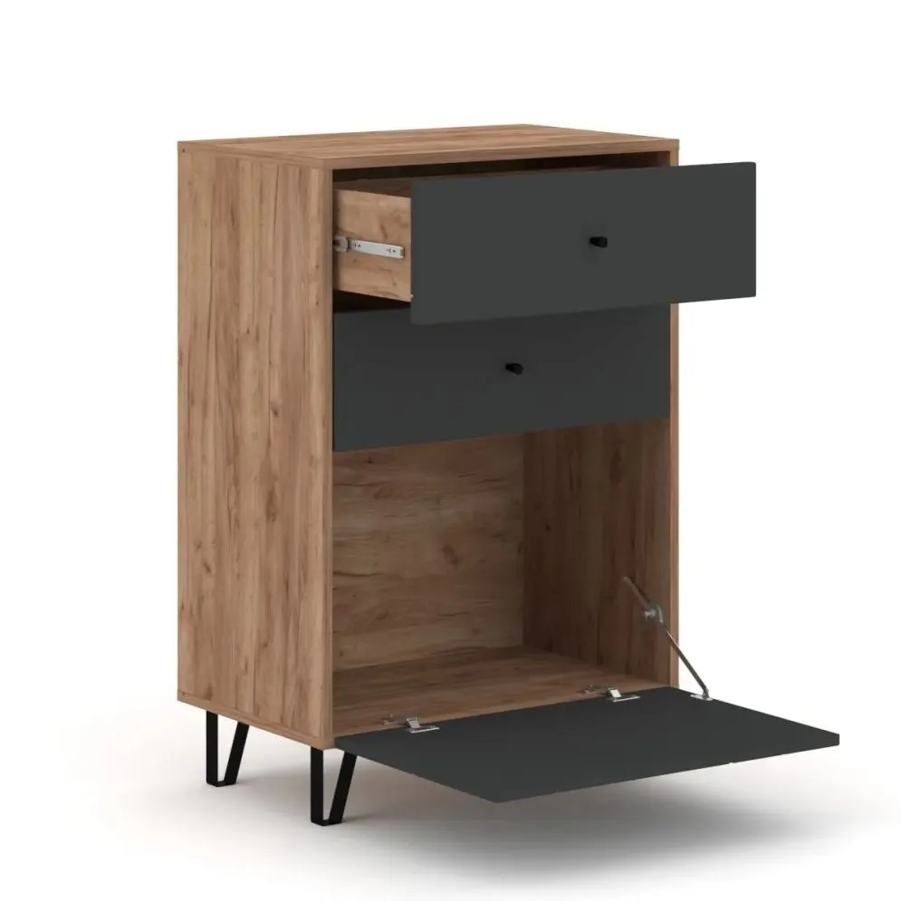 Szafka na buty BILBAO 1D2S dąb craft tobacco/grafit mat | sklep MIRAT styl LOFT, RYFLOWANY kolekcja BILBAO