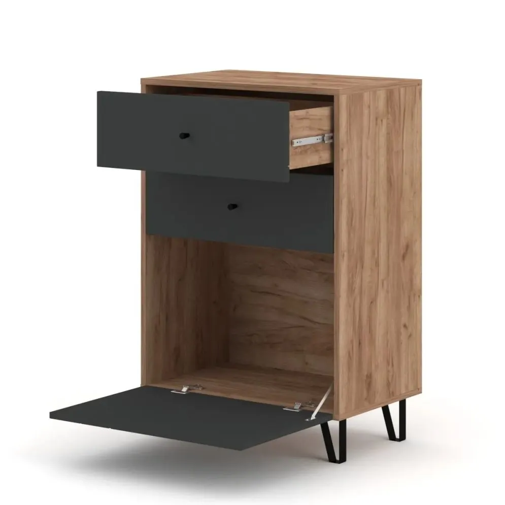 Szafka na buty BILBAO 1D2S dąb craft tobacco/grafit mat | sklep MIRAT styl LOFT, RYFLOWANY kolekcja BILBAO