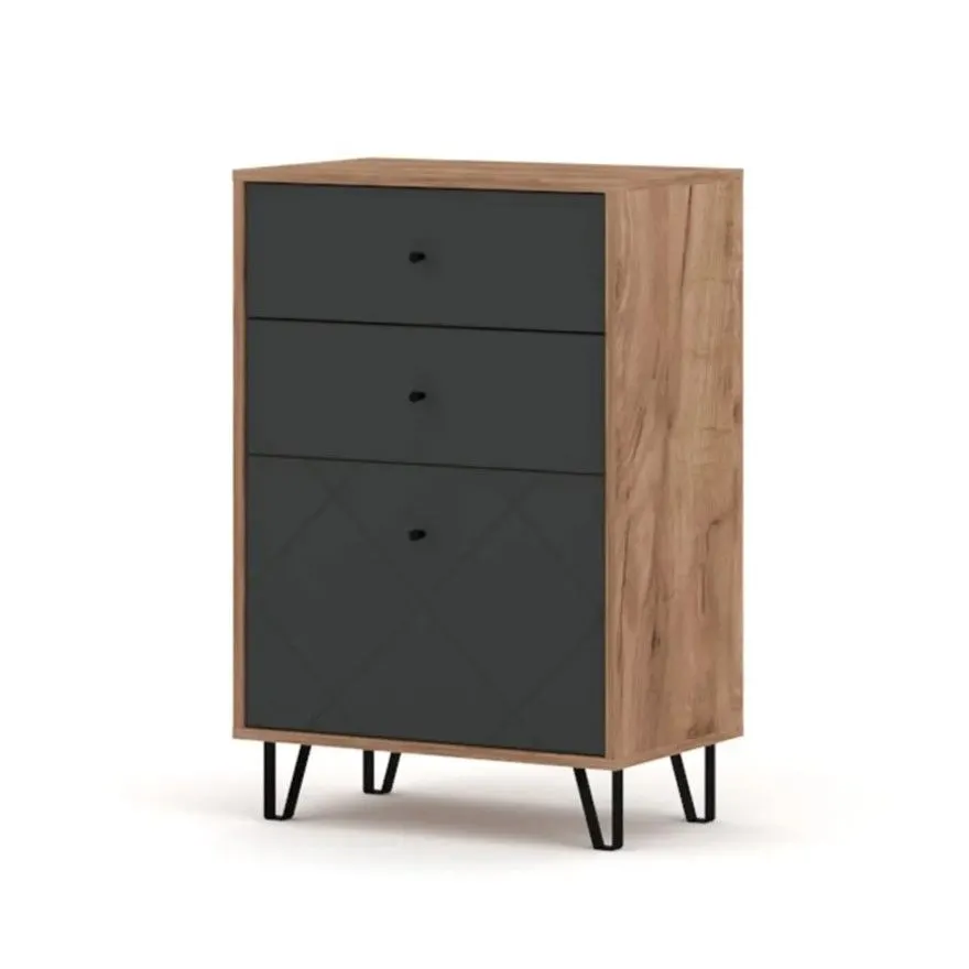 Szafka na buty BILBAO 1D2S dąb craft tobacco/grafit mat | sklep MIRAT styl LOFT, RYFLOWANY kolekcja BILBAO