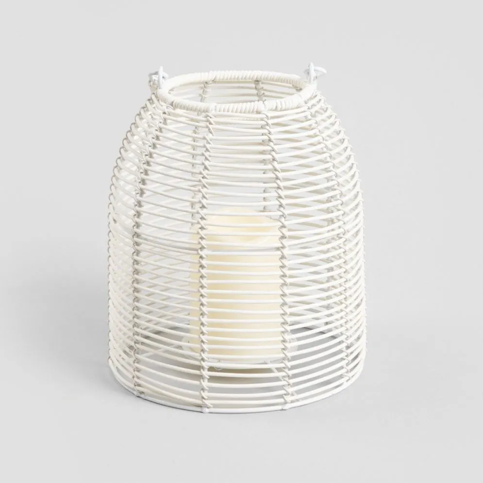 Lampion MODERN HAMPTONS ogrodowy ze świecą LED biały 19x21,5 cm | MIRAT