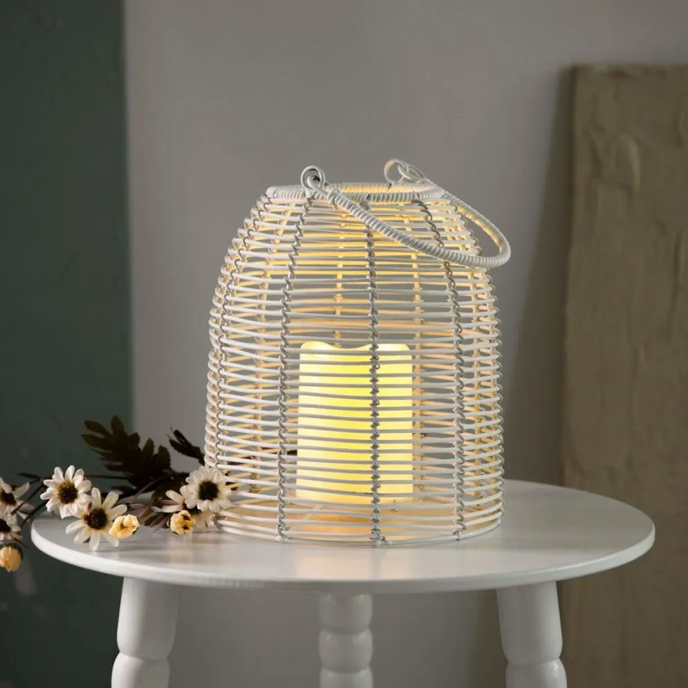 Lampion MODERN HAMPTONS ogrodowy ze świecą LED biały 19x21,5 cm | MIRAT