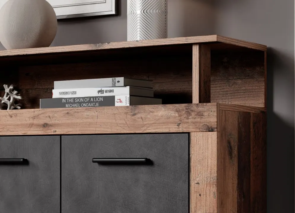 Duża komoda LUNA XXL 4D4S 190cm ciemny dąb old style/grafit matera| sklep MIRAT styl LOFT, SKANDYNAWSKI kolekcja WM-LUNA