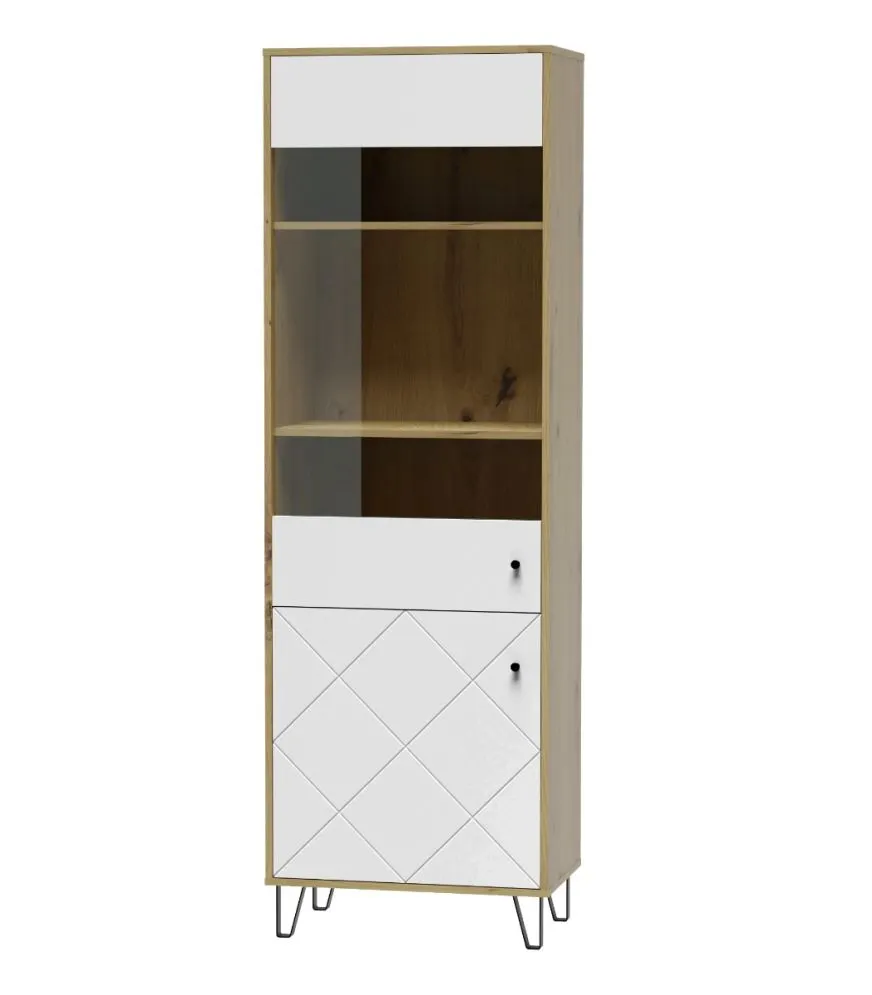 Witryna BILBAO 2D dąb artisan/biały mat przeszklona | sklep MIRAT styl RYFLOWANY, SKANDYNAWSKI kolekcja BILBAO