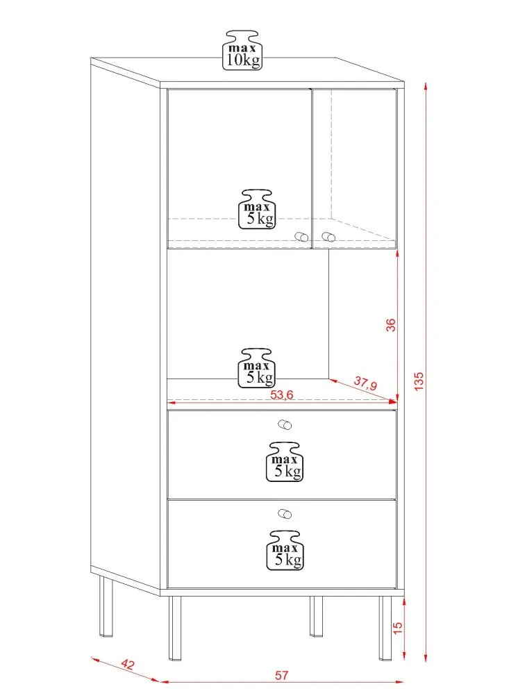 BOSPE KOMODA WYSOKA LE 2S2D czarny/wotan 2K | sklep MIRAT kolekcja wm-bospe