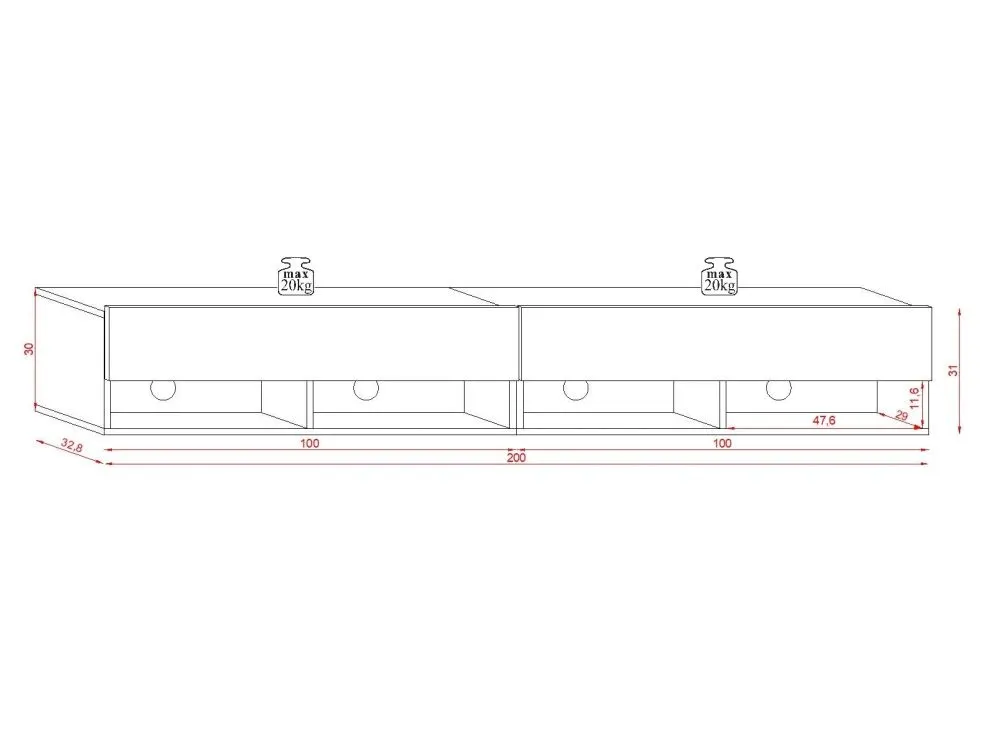 Wisząca szafka RTV DERBY DOUBLE 200cm grafit matera/dąb old style | sklep MIRAT styl LOFT, SKANDYNAWSKI