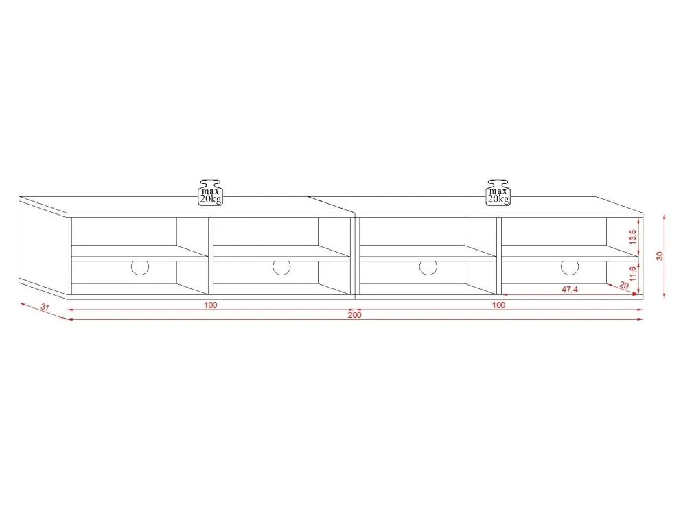 Wisząca szafka RTV DERBY DOUBLE 200cm grafit matera/dąb old style | sklep MIRAT styl LOFT, SKANDYNAWSKI