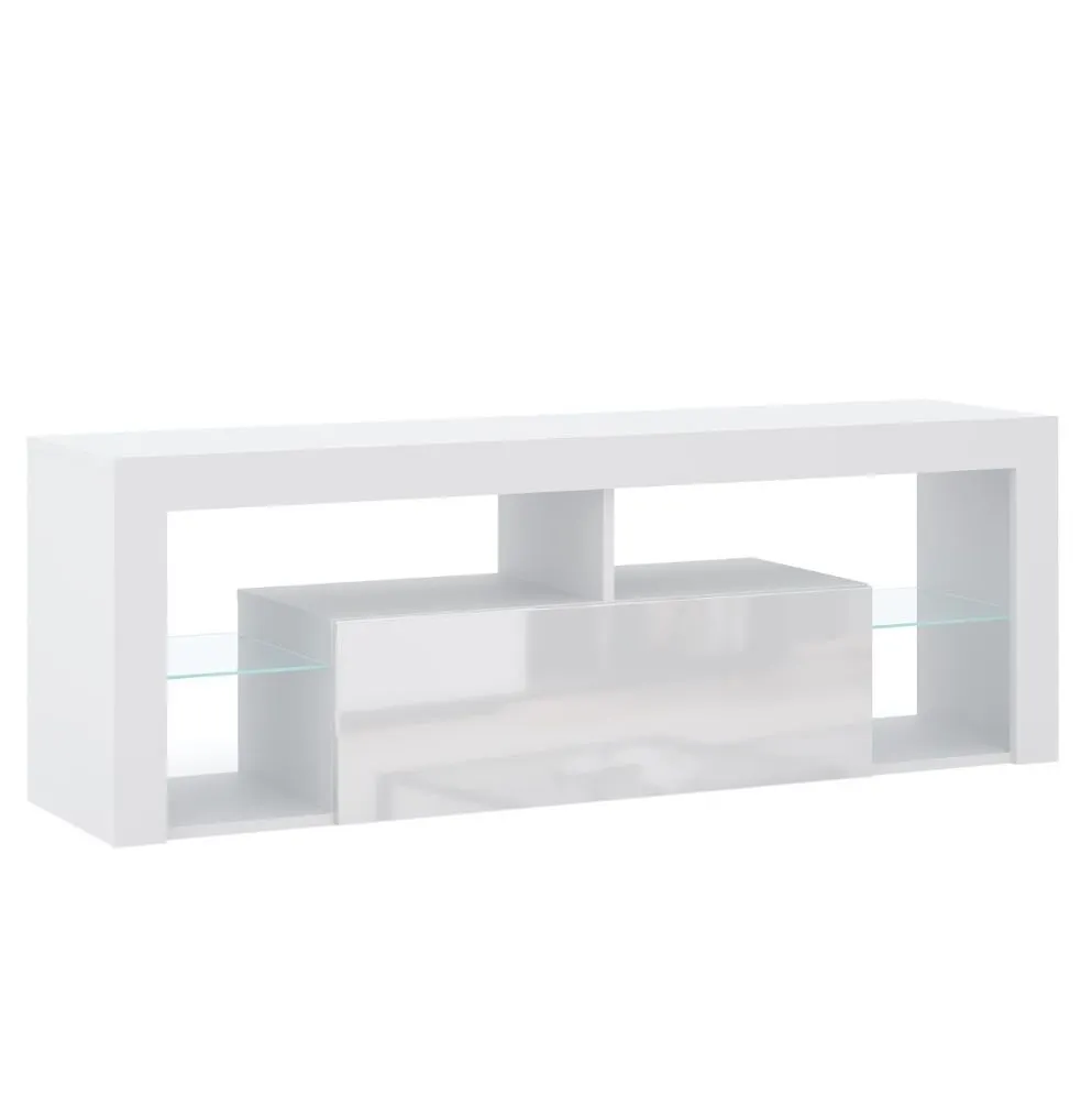 Szafka RTV EVEREST 140cm biały mat/biały połysk do salonu| sklep MIRAT styl SKANDYNAWSKI