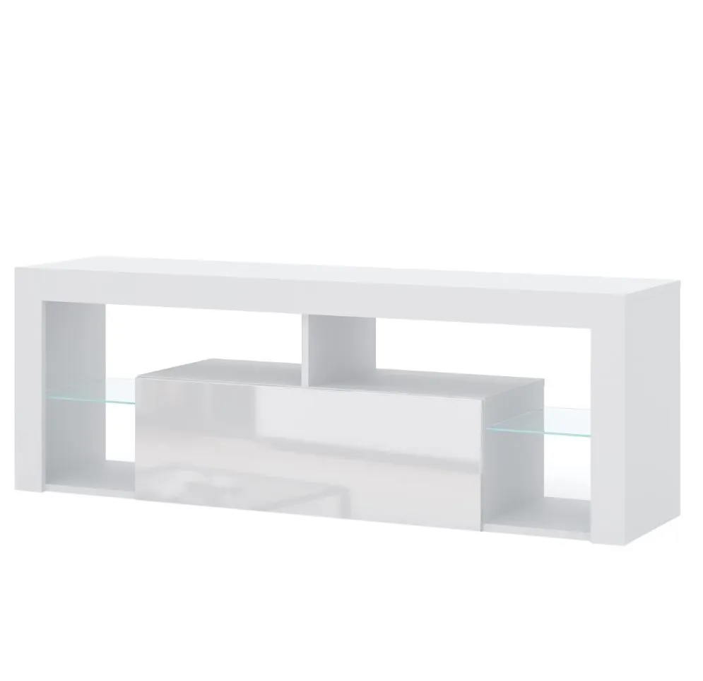 Szafka RTV EVEREST 140cm biały mat/biały połysk do salonu| sklep MIRAT styl SKANDYNAWSKI